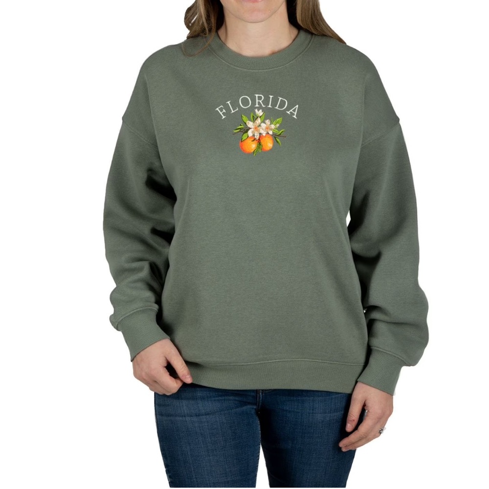 State of Mine Embroidered Florida Orange Flower Sweatshirt S NWT